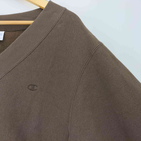 チャンピオン Champion 復刻 青 単色タグ REVERSE WEAVE リバースウィーブ Vネック 裏起毛 スウェット レディース JPN:M