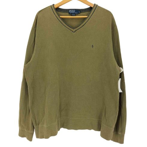 ポロバイラルフローレン Polo by RALPH LAUREN 90-00s ポニー刺繍 Vネック コットンニット メンズ import:XL