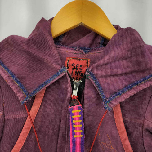 SEE ING RED クロップド フロント刺繍 ジップパーカー メンズ