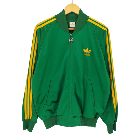 アディダス adidas 80-90s デサント製 トレフォイルロゴ刺繍 背面プリント 3ライン トラックジャケット メンズ M-L
