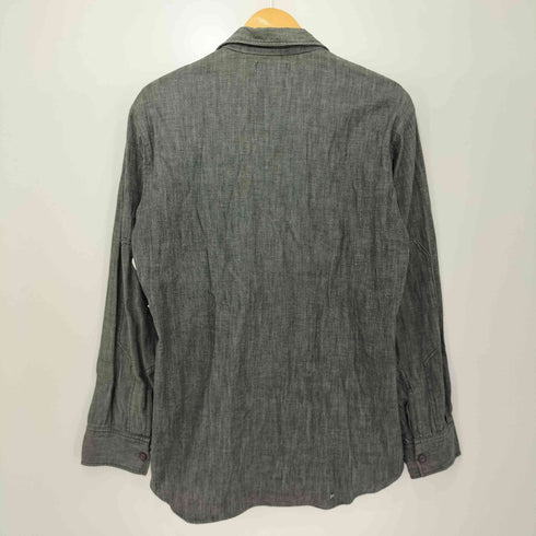 テンダーロイン TENDERLOIN 00s 初期ステーキタグ 猫目 ベークライトボタン レギュラーカラー ブラック シャンブレー シャツ メンズ JPN:L