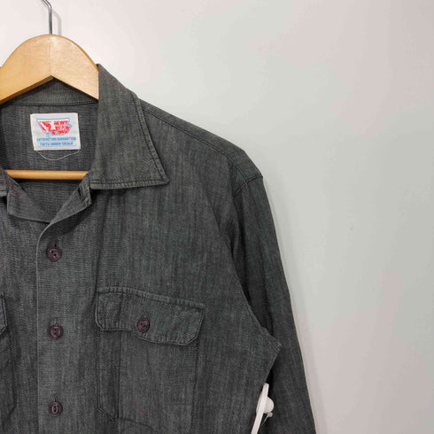 テンダーロイン TENDERLOIN 00s 初期ステーキタグ 猫目 ベークライトボタン レギュラーカラー ブラック シャンブレー シャツ メンズ JPN:L