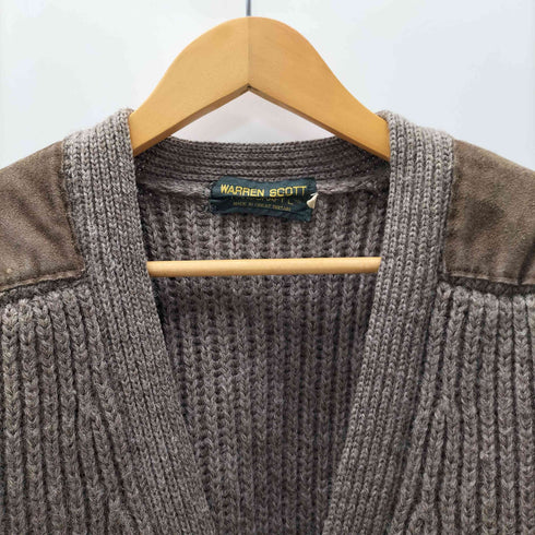 WARREN SCOTT 英国製 PURE NEW WOOL スウェード レザー パッチ ニット カーディガン メンズ import:M