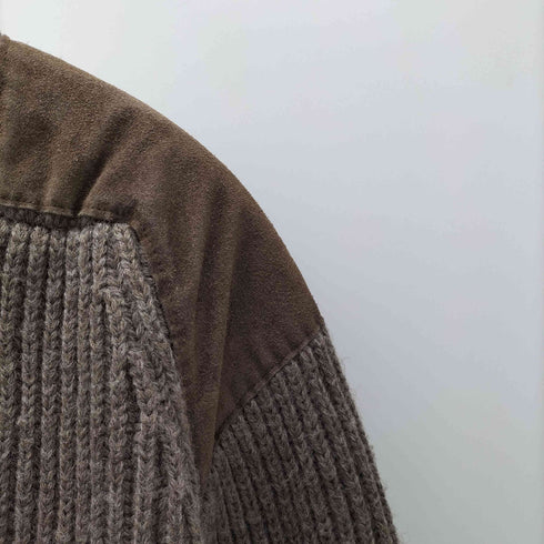 WARREN SCOTT 英国製 PURE NEW WOOL スウェード レザー パッチ ニット カーディガン メンズ import:M