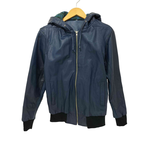 レザー ジップアップ フーデッド ジャケット メンズ 36