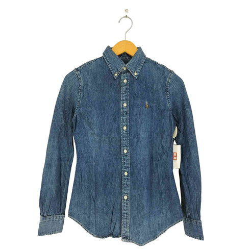 ラルフローレン RALPH LAUREN COSTOM FIT ポニー刺繍 デニムボタンダウンシャツ メンズ import:XS