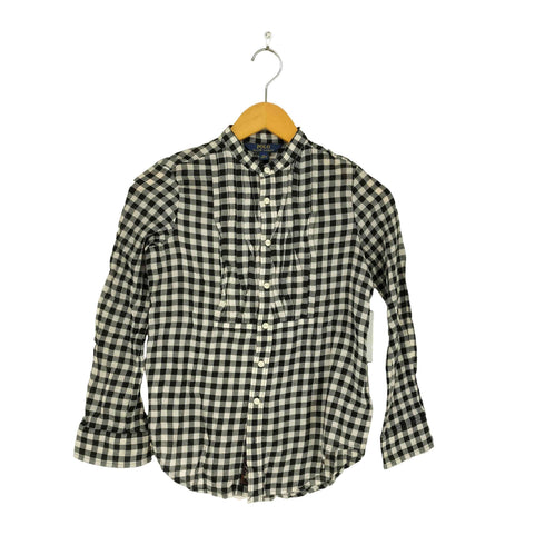 ポロラルフローレン POLO RALPH LAUREN チェック柄 プリーツデザイン バンドカラーシャツ レディース 10