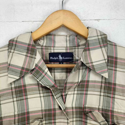 ラルフローレン RALPH LAUREN チェック柄 デザインボタン 2ポケット開襟シャツ レディース 9