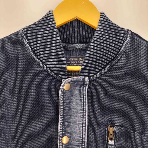 ORIGINAL BLUES ボックスロゴ刺繍 デニム地切替 ニットカーディガン メンズ import:L