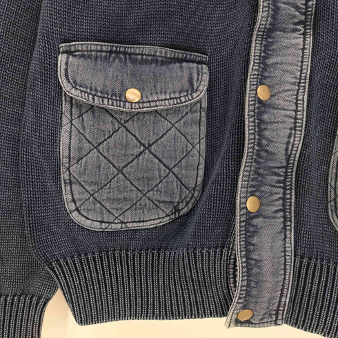 ORIGINAL BLUES ボックスロゴ刺繍 デニム地切替 ニットカーディガン メンズ import:L