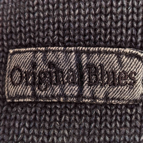 ORIGINAL BLUES ボックスロゴ刺繍 デニム地切替 ニットカーディガン メンズ import:L