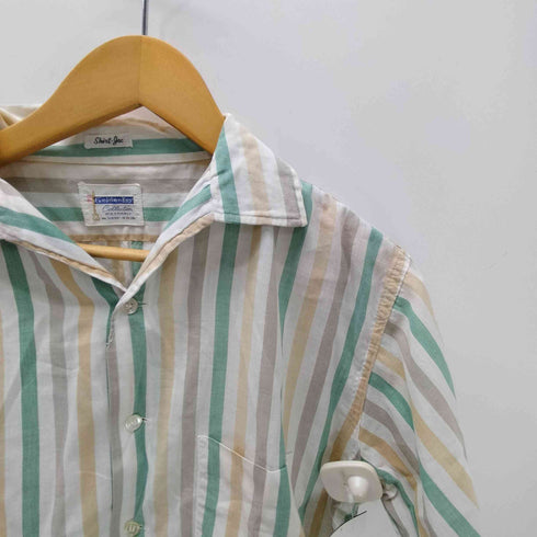 Golden Key 60-70S 開襟 オープンカラー S/S ストライプ クロップド ボックス シャツ メンズ import:M