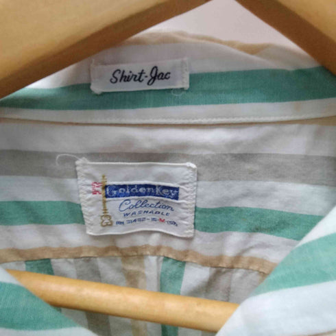 Golden Key 60-70S 開襟 オープンカラー S/S ストライプ クロップド ボックス シャツ メンズ import:M