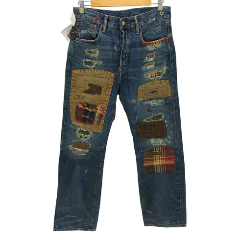ダブルアールエルラルフローレン RRL RALPH LAUREN USA製 パッチワーク ダメージ リペア パッチワーク 加工 ボタンフライ セルビッチ ボルチモア デニム パンツ シンチバック メンズ 30x32