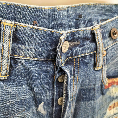ダブルアールエルラルフローレン RRL RALPH LAUREN USA製 パッチワーク ダメージ リペア パッチワーク 加工 ボタンフライ セルビッチ ボルチモア デニム パンツ シンチバック メンズ 30x32