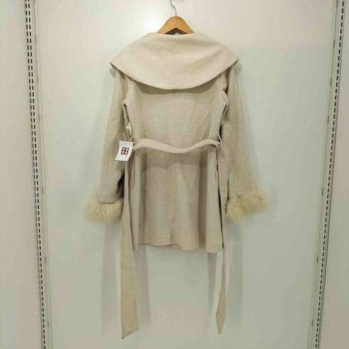 セシルマクビー CECIL McBEE 袖フォックスファー ウール混 ビックカラー ベルテッド コート レディース JPN:M