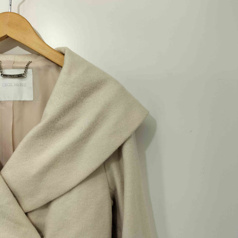 セシルマクビー CECIL McBEE 袖フォックスファー ウール混 ビックカラー ベルテッド コート レディース JPN:M