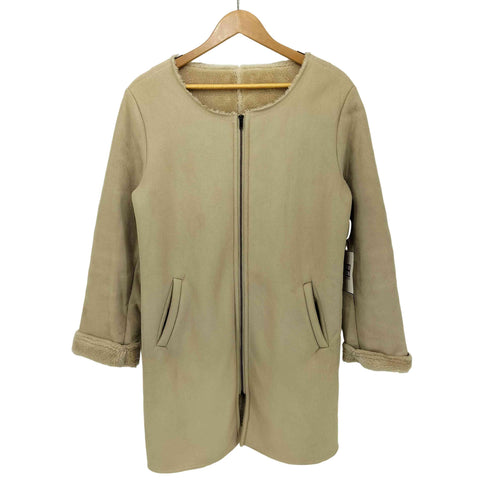 フェイクスエード 裏地ボア ノーカラー ジップアップ コート レディース