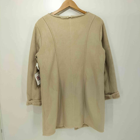 フェイクスエード 裏地ボア ノーカラー ジップアップ コート レディース