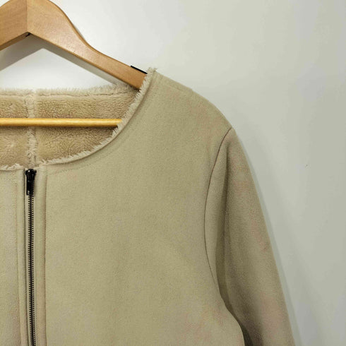 フェイクスエード 裏地ボア ノーカラー ジップアップ コート レディース