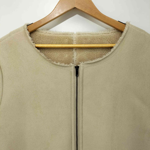 フェイクスエード 裏地ボア ノーカラー ジップアップ コート レディース