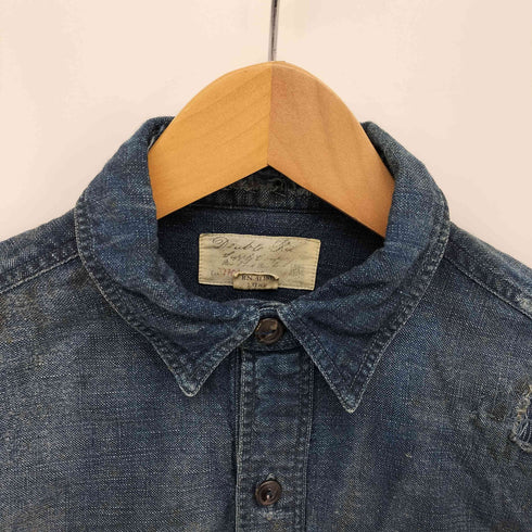 ダブルアールエルラルフローレン RRL RALPH LAUREN インディゴ 刺し子 ダメージ リペア パッチワーク 加工 プルオーバー マチ付き ワーク シャツ チンストラップ メンズ import:XS