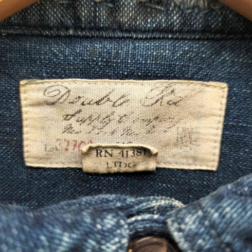 ダブルアールエルラルフローレン RRL RALPH LAUREN インディゴ 刺し子 ダメージ リペア パッチワーク 加工 プルオーバー マチ付き ワーク シャツ チンストラップ メンズ import:XS