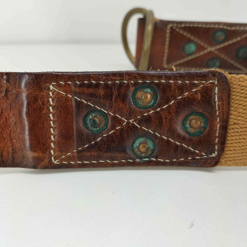 ダブルアールエルラルフローレン RRL RALPH LAUREN イタリア製 レザー キャンバス ダブル リング バックル ベルト メンズ 28