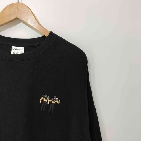 HAOMING 両面 刺繍 デザイン L/S クルーネック Tシャツ メンズ JPN:XL