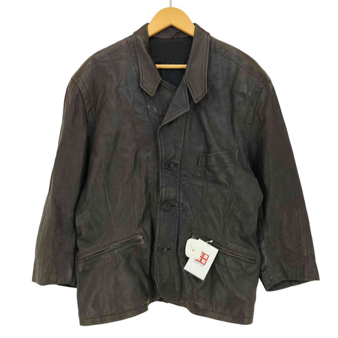 フランス製 比翼ジップ 3B レザー テーラードジャケット メンズ