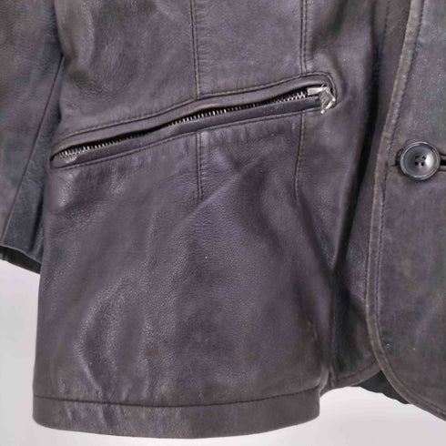 フランス製 比翼ジップ 3B レザー テーラードジャケット メンズ