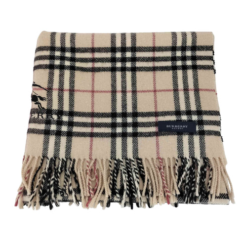 バーバリーロンドン BURBERRY LONDON ロゴ刺繍 ノバチェック フリンジ 大判マフラー レディース