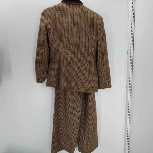 Breeches USA製 千鳥格子 チェック アルパカ ウール 襟ベロア 4B テーラード ジャケット 2タック スラックス パンツ スーツ セットアップ レディース 6