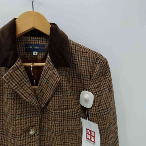 Breeches USA製 千鳥格子 チェック アルパカ ウール 襟ベロア 4B テーラード ジャケット 2タック スラックス パンツ スーツ セットアップ レディース 6