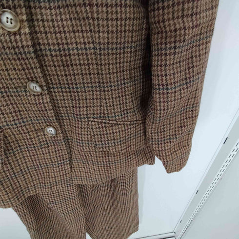 Breeches USA製 千鳥格子 チェック アルパカ ウール 襟ベロア 4B テーラード ジャケット 2タック スラックス パンツ スーツ セットアップ レディース 6