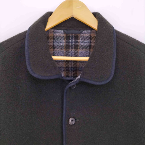 パパス papas ウールナイロン 裏地チェック ハーフステンカラーコート メンズ LL