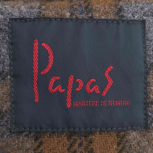 パパス papas ウールナイロン 裏地チェック ハーフステンカラーコート メンズ LL