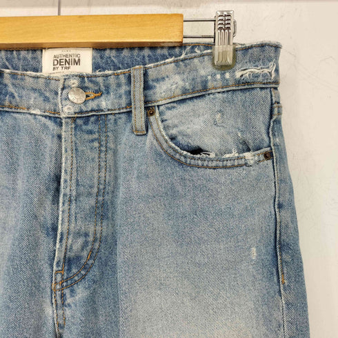 ザラ ZARA ダメージ加工 ボタンフライ ストレートデニムパンツ レディース