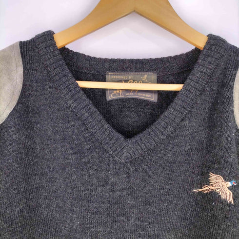 イングランド製 スエード切替 エルボーパッチ キジ刺繍 クルーネックニット メンズ