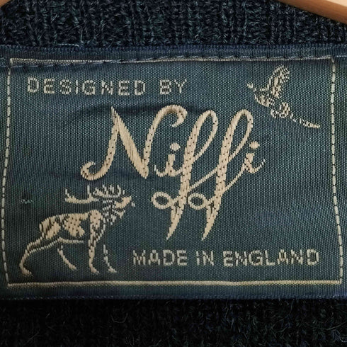 イングランド製 スエード切替 エルボーパッチ キジ刺繍 クルーネックニット メンズ