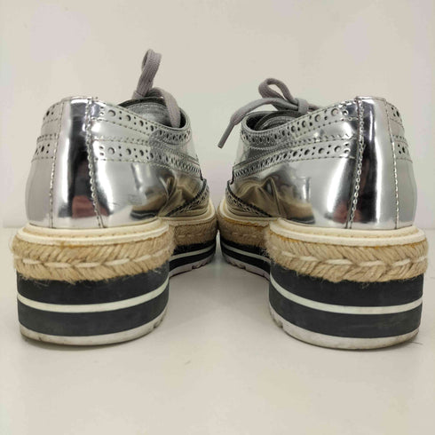 プラダ PRADA シルバー メタリック ウイングチップ シューズ レディース 35 1/2