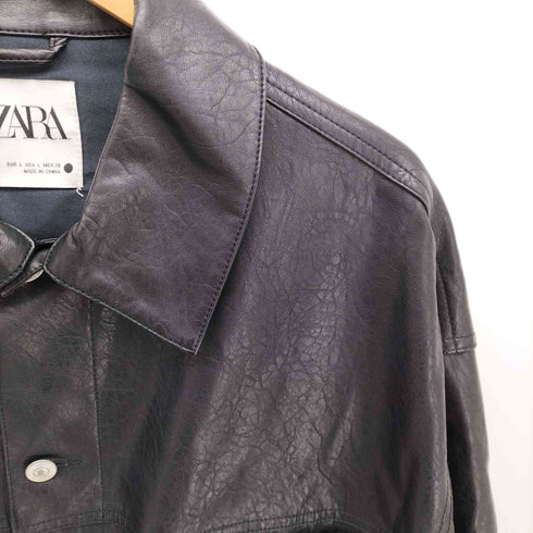 ザラ ZARA Leather Trucker Jacket レザー トラッカー ジャケット レディース import:L