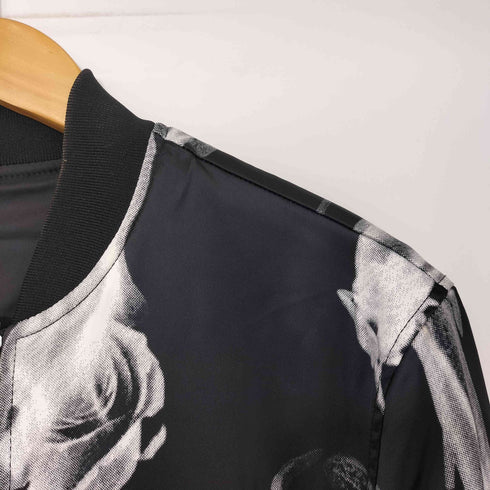 エイチアンドエム H&M 薔薇 炎 総柄 リバーシブル MA-1 ナイロン ブルゾン メンズ import:S