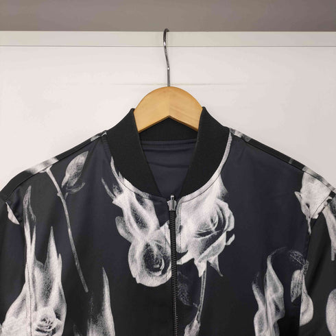 エイチアンドエム H&M 薔薇 炎 総柄 リバーシブル MA-1 ナイロン ブルゾン メンズ import:S