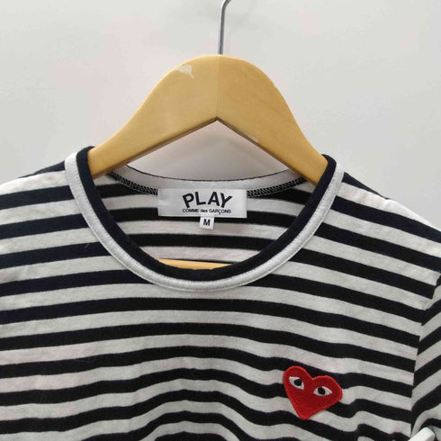 プレイコムデギャルソン PLAY COMME des GARCONS AD2022 ハート ワンポイント ロゴ ワッペン ボーダー カットソー レディース JPN:M
