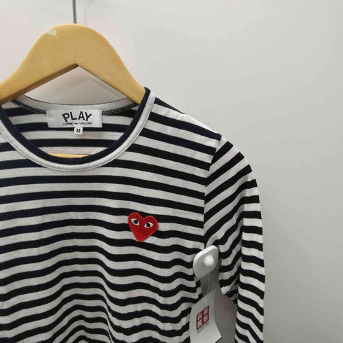 プレイコムデギャルソン PLAY COMME des GARCONS AD2022 ハート ワンポイント ロゴ ワッペン ボーダー カットソー レディース JPN:M