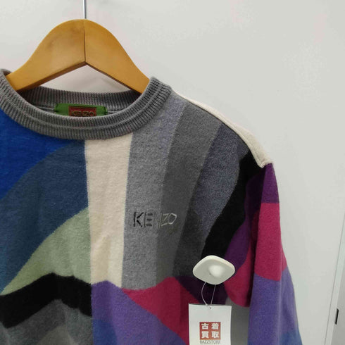 ケンゾーゴルフ KENZO GOLF OLD ロゴ 刺繍 マルチカラー ウール 100% クロップド ニット セーター レディース FREE