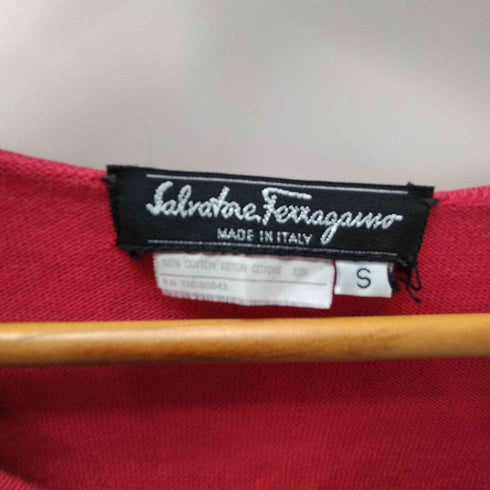 サルヴァトーレフェラガモ Salvatore Ferragamo MADE IN ITALY イタリア製 ロゴ 刻印 プレート ホック S/S クロップド コットン ニット セーター レディース import:S