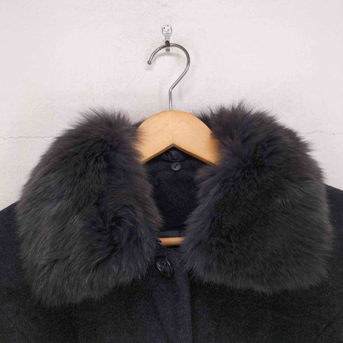 bluefox fur フォックスファーアンゴラ&ウールステンカラーコート レディース 9AR