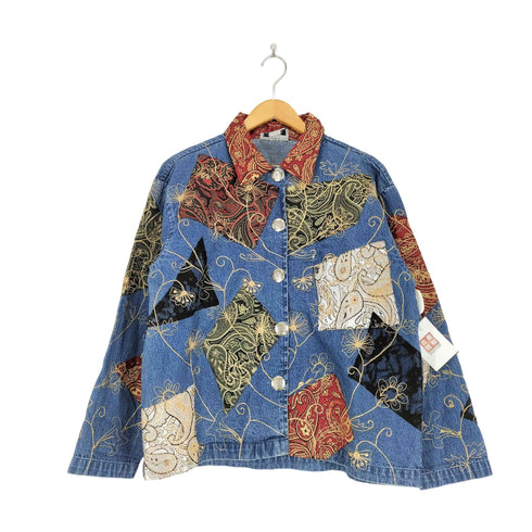 sara studio チャイナ パッチワーク デニムジャケット レディース import:M